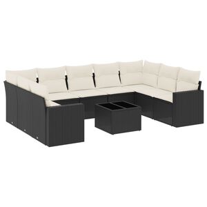 vidaXL 10-delige Loungeset met kussens poly rattan zwart