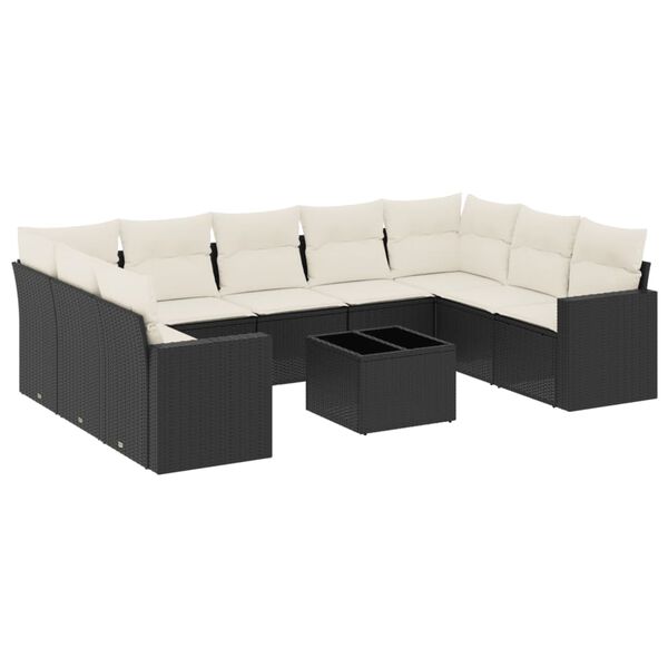 vidaXL 10-delige Loungeset met kussens poly rattan zwart