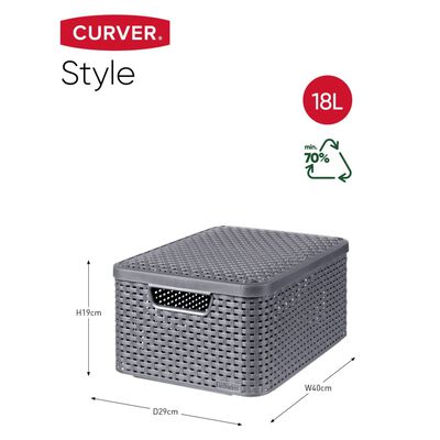 Curver Opbergbox Style met deksel M 18 L metallic zilverkleurig