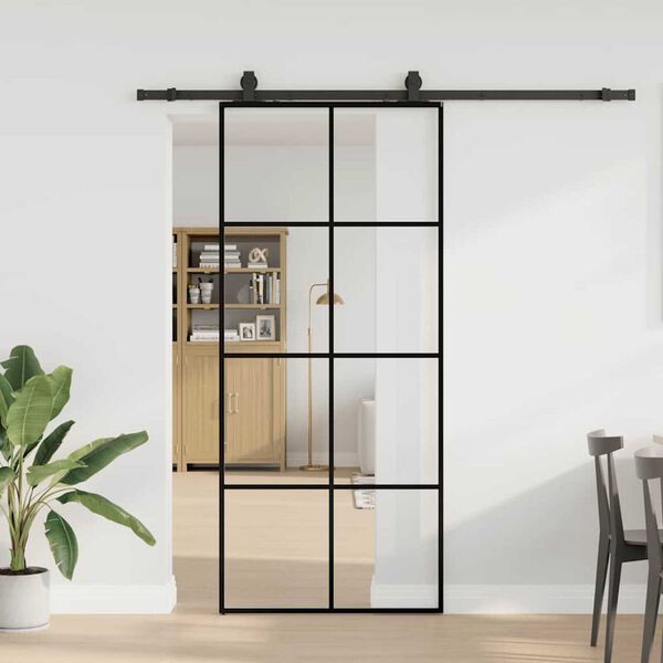 vidaXL Schuifdeur met beslagset 90x205 cm ESG glas zwart