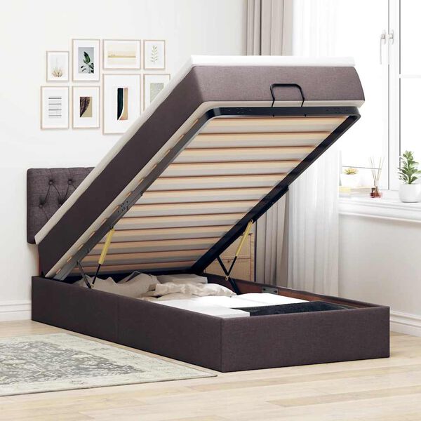 vidaXL Ottoman bed met matras en LED's 90x190cm stof donkerbruin