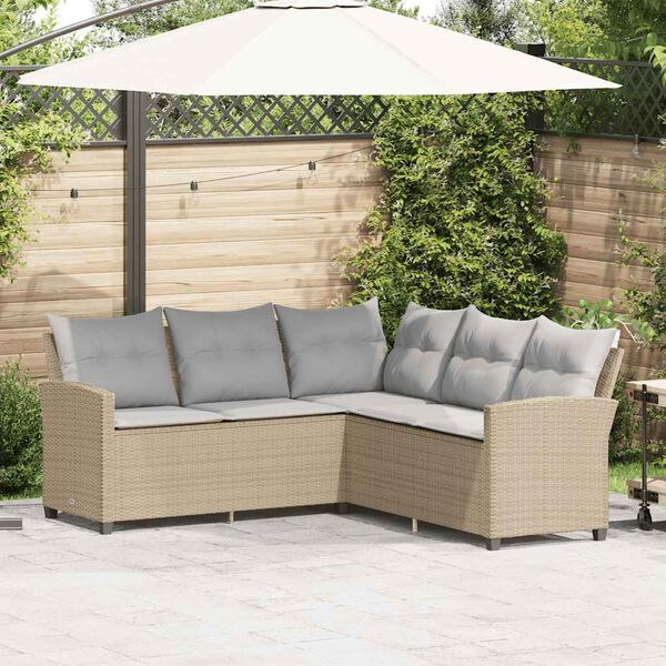 vidaXL Loungebank met kussens L-vormig poly rattan beige