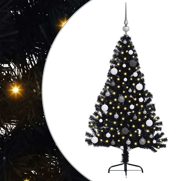vidaXL Kunstmatig Voorverlicht Kerstboom met 150 LED Zwart 150 cm PVC