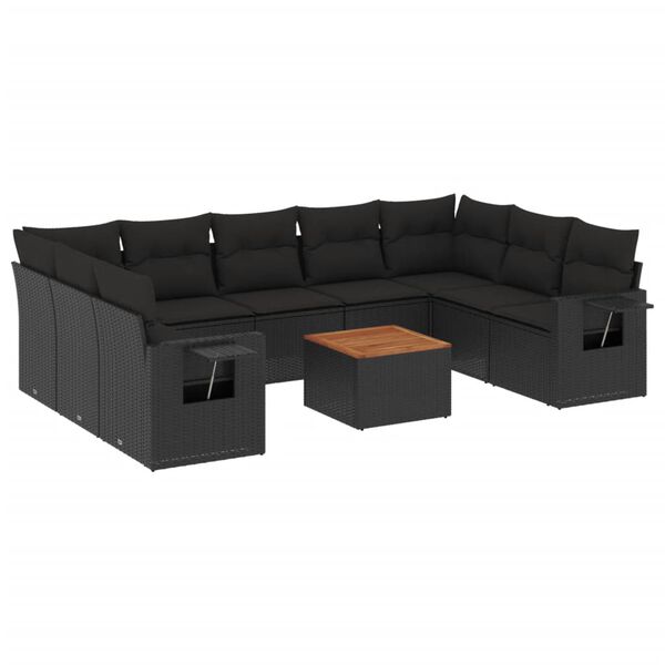 vidaXL 10-delige Loungeset met kussens poly rattan zwart