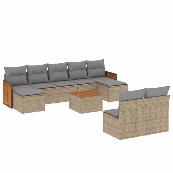 vidaXL 10-delige Loungeset met kussens poly rattan beige