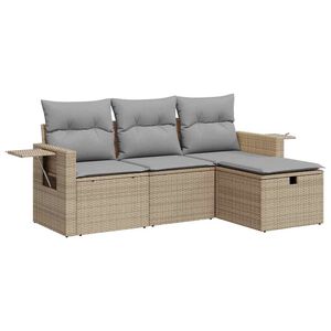 vidaXL 4-delige Loungeset met kussens poly rattan beige