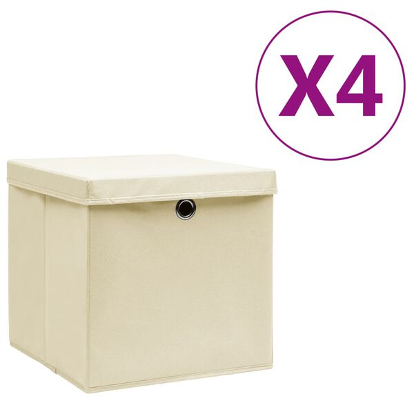 vidaXL Opbergboxen met deksel 4 st 28x28x28 cm crèmekleurig