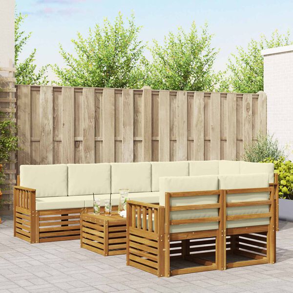 vidaXL Sofa-Sets 9 pcs Natuurlijk en Cr&egrave;me Massief Acaciahout
