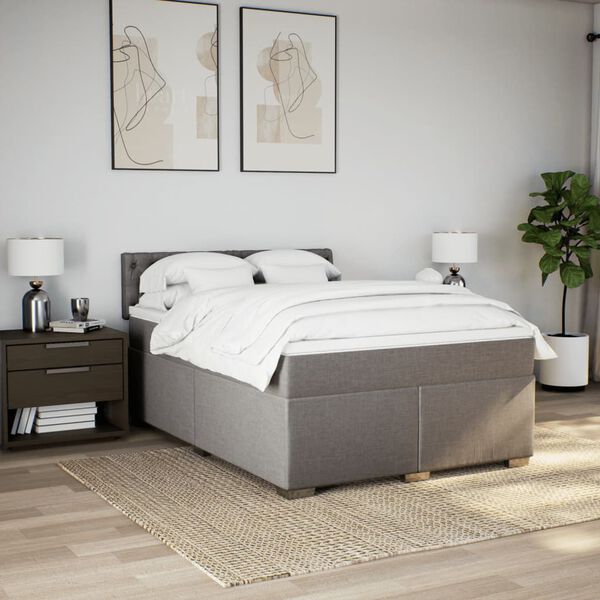 vidaXL Boxspring met matras stof taupe 140x190 cm