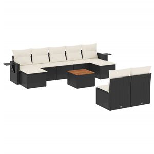 vidaXL 10-delige Loungeset met kussens poly rattan zwart