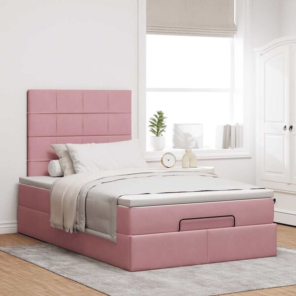vidaXL Ottoman bed met matrassen 120x200cm fluweel roze