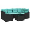 vidaXL Bankstel met kussen 7 pcs Zwart en Turquoise poly rattan