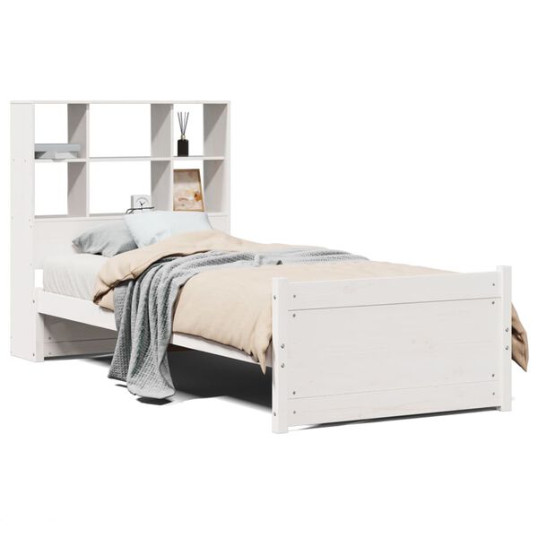 vidaXL Bed met boekenkast zonder matras grenenhout wit 90x190 cm