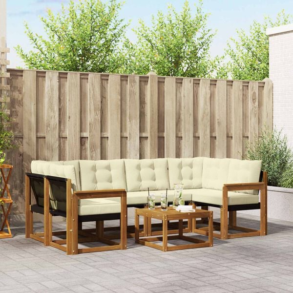 vidaXL Buiten bankenset met kussen 7 pcs Natuurlijk en Cr&egrave;me