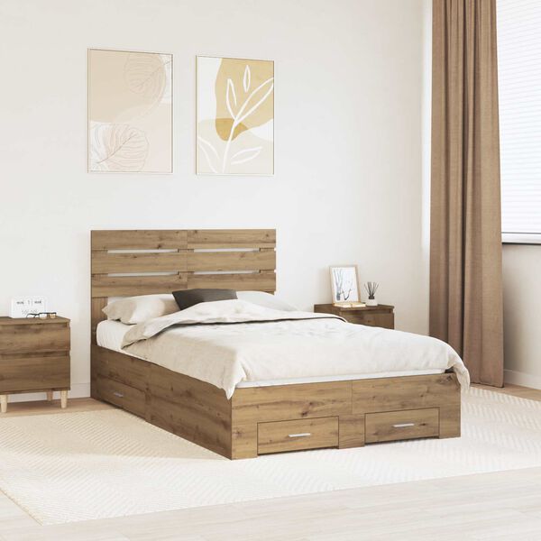 vidaXL Bedframe met lade met hoofdeinde met opslag Bewerkt hout