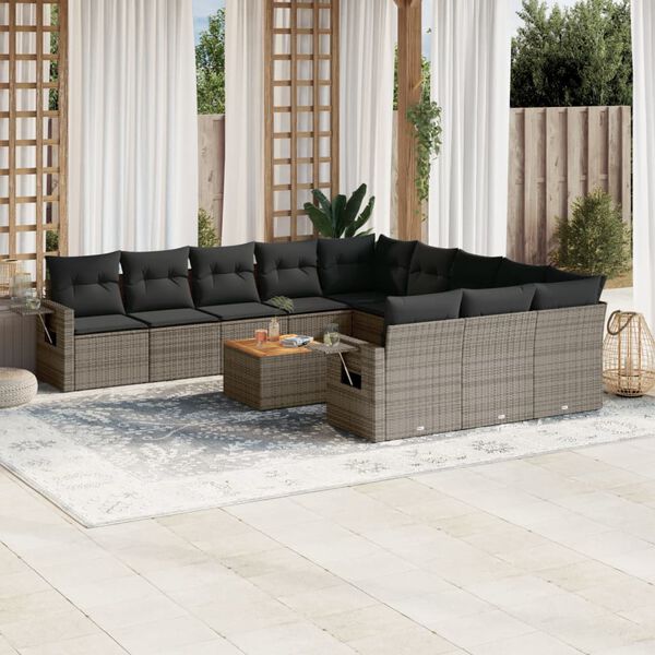 vidaXL 12-delige Loungeset met kussens poly rattan grijs