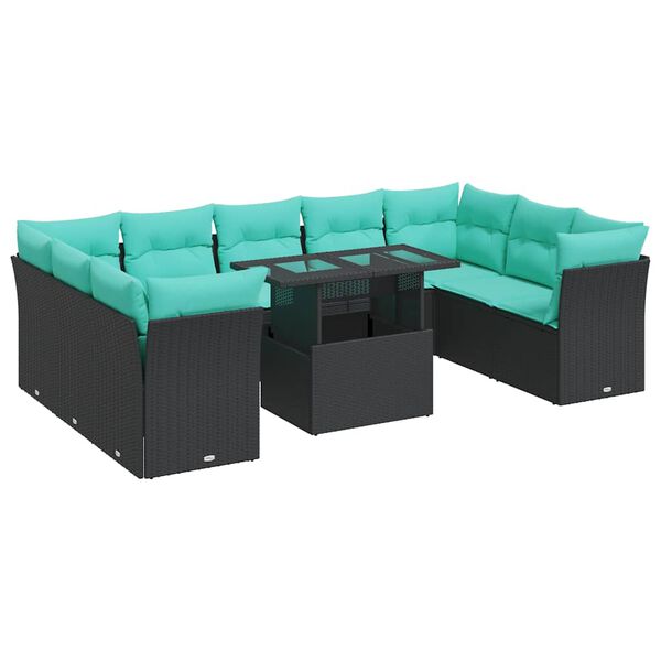 vidaXL 10-delige Loungeset met kussens poly rattan acacia zwart