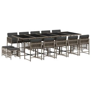 vidaXL 15-delige Tuinset met kussens poly rattan grijs