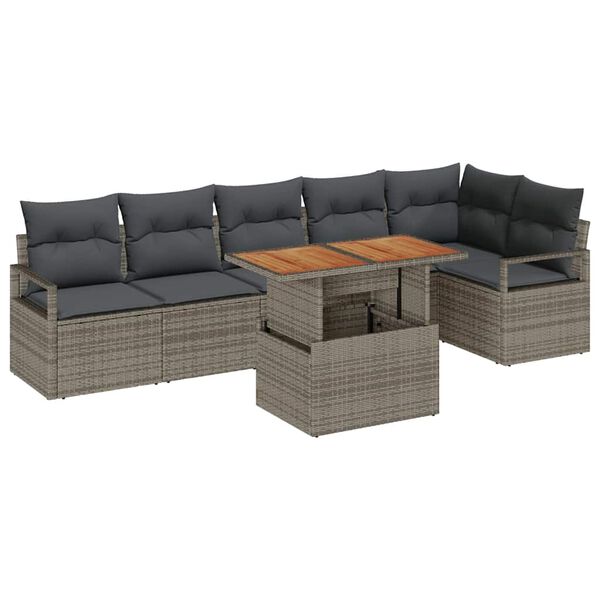 vidaXL Tuin Sofa Set met opslag 7 pcs Grijs Poly riet
