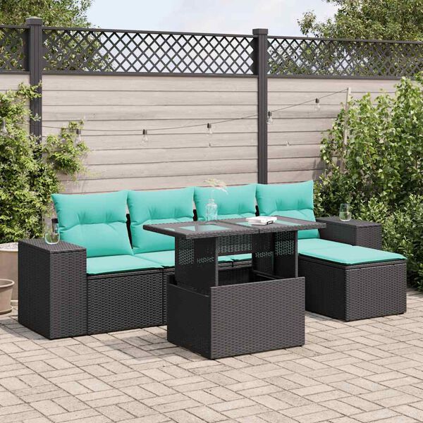vidaXL 6-delige Loungeset met kussens poly rattan acacia zwart