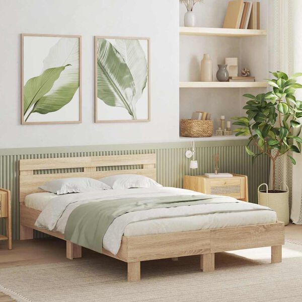 vidaXL Bedframe met LED Sonoma 137 x 190 cm Bewerkt hout