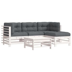 vidaXL 5-delige Loungeset met kussens massief hout wit