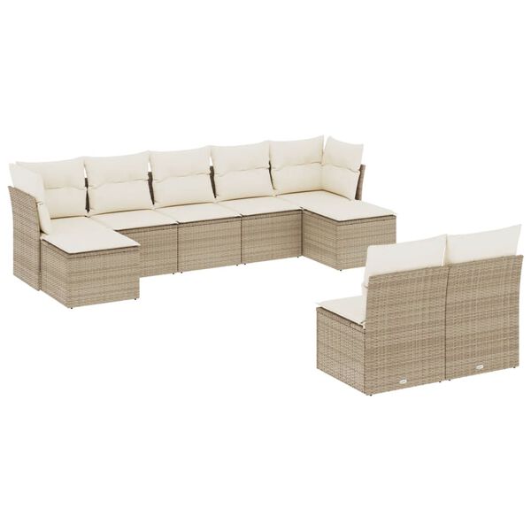 vidaXL 9-delige Loungeset met kussens poly rattan beige