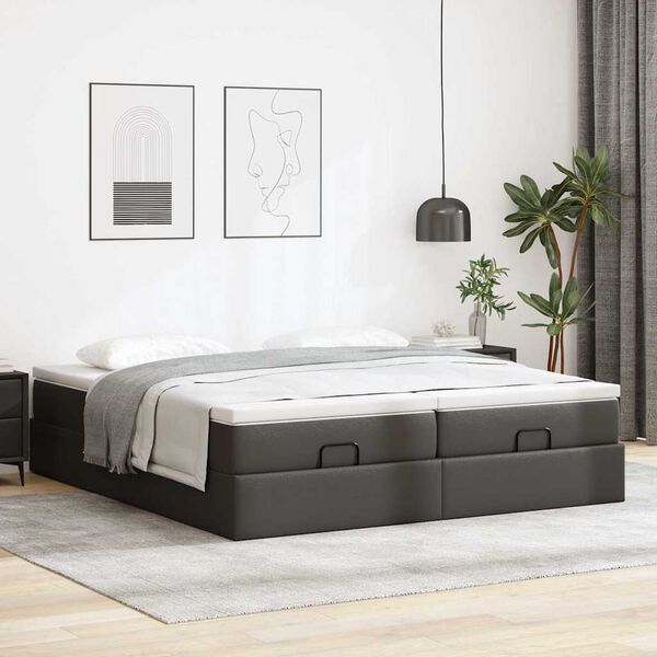 vidaXL Ottoman bed met matrassen 200x200cm kunstleer zwart