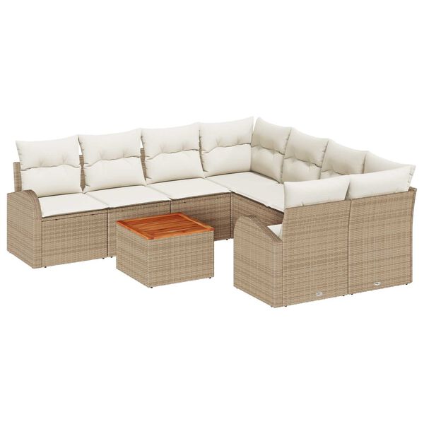 vidaXL Tuinbankenset met opslag 9 pcs Beige en Cr&egrave;me poly rattan