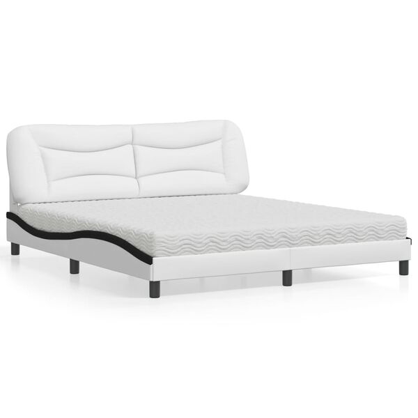 vidaXL Bed met matras "Hvar" kunstleer wit en zwart 180x200 cm