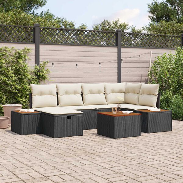 vidaXL Tuin Sofa Set met kussen met opslag 7 pcs Zwart poly rattan
