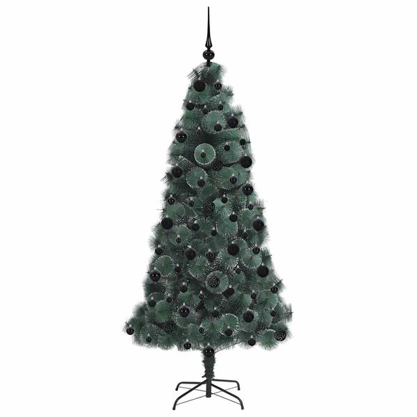 vidaXL Kunst kerstboom met verlichting en ballenset Groen 210 cm PET
