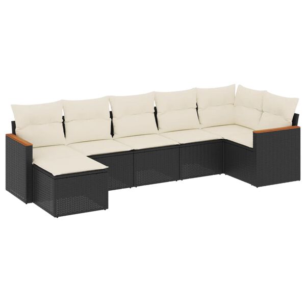 vidaXL 7-delige Loungeset met kussens poly rattan zwart