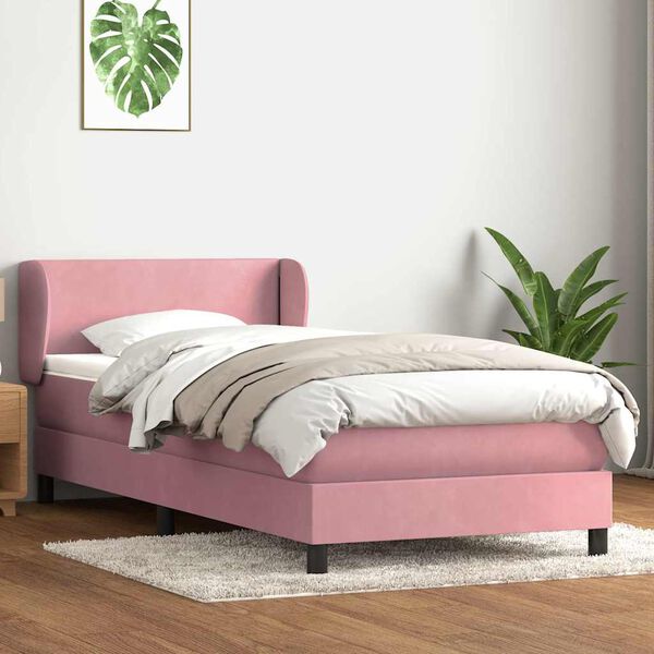 vidaXL Boxspring met matras fluweel roze 90x210 cm