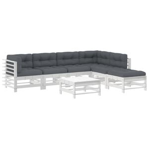 vidaXL 7-delige Loungeset met kussens massief hout wit