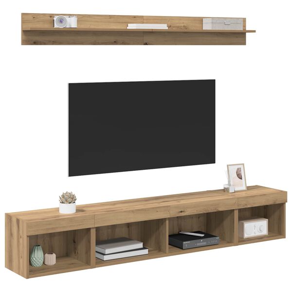 vidaXL TV Wandkast Set met LED 5 pcs Artisan Eiken Bewerkt hout