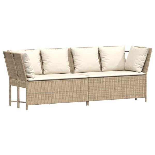 vidaXL Tuinbank met kussens poly rattan beige