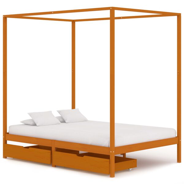 vidaXL Hemelbedframe met 2 lades massief grenenhout 140x200 cm