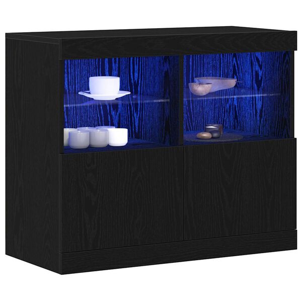 vidaXL LED Sideboard Zwart 81 x 37 x 66,5 cm Bewerkt hout