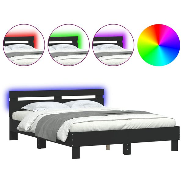 vidaXL Bedframe met hoofdeinde en LED zwart 140x200 cm