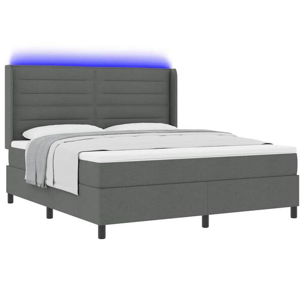 vidaXL LED Box Spring Bed met matras Donkergrijs 180 x 200 cm Stof