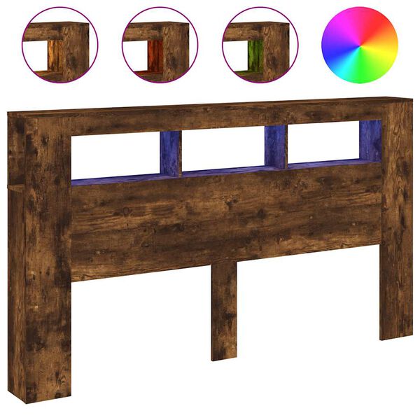 vidaXL Hoofdeinde met LED 180x18,5x103,5 cm bewerkt hout gerookt eiken