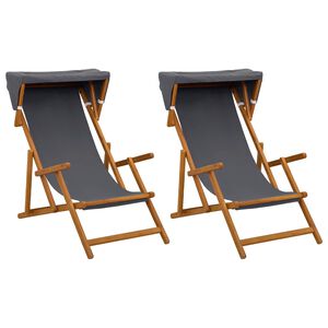 vidaXL Ligstoel 2 pcs 3 Positie massief eucalyptushout Grijs