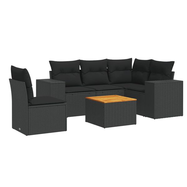 vidaXL 6-delige Loungeset met kussens poly rattan zwart