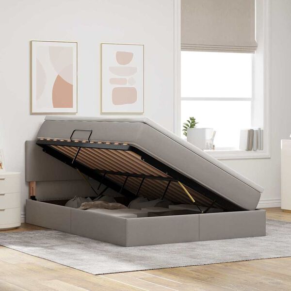 vidaXL Opbergbed met LED met matras met LED Taupe 140 x 200 cm Stof