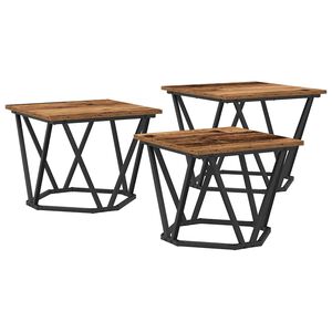 vidaXL Salontafel 3 pcs Oud Hout Engineered hout en staal