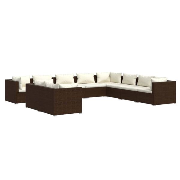 vidaXL 10-delige Loungeset met kussens poly rattan bruin