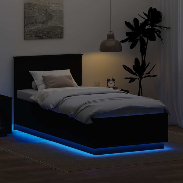 vidaXL Bedframe met LED-striplichten Zwart 100 x 200 cm Bewerkt hout