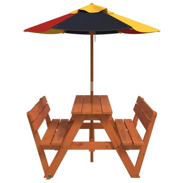 vidaXL Picknicktafel voor 4 kinderen met parasol massief vurenhout