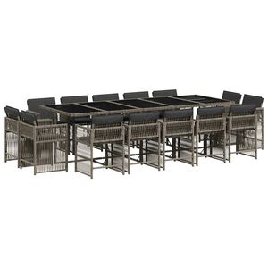vidaXL 15-delige Tuinset met kussens poly rattan grijs